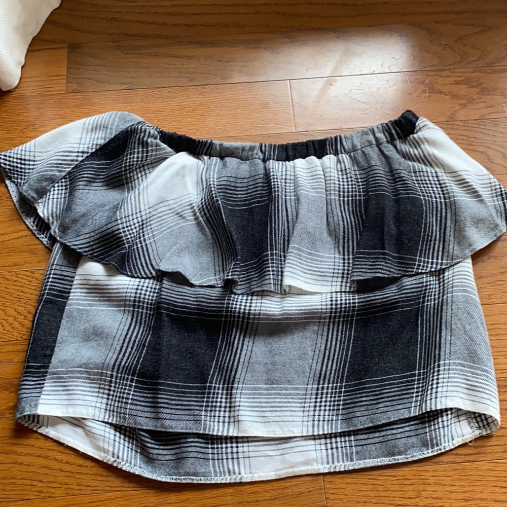 Top shop strapless plaid shirt